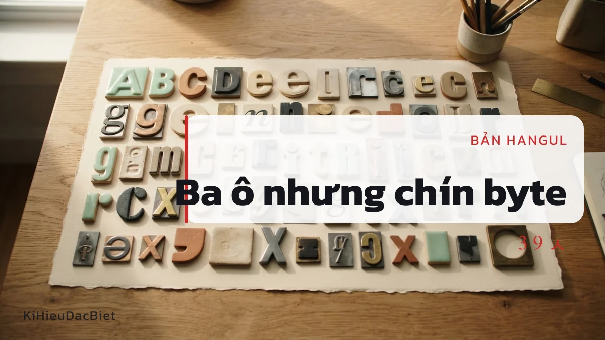 Bản Hangul tốn ba ô nhưng nặng chín byte